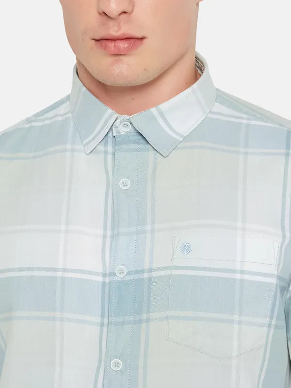 Mettle Tartan Checked Spread Collar Cotton Casual Shirt