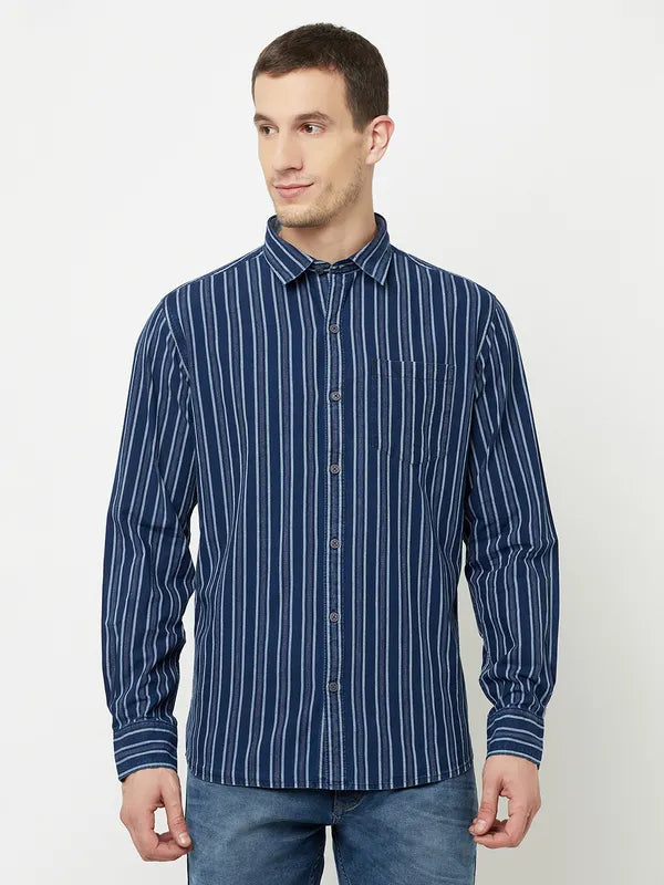 Mettle Men Blue Striped Casual Shirt