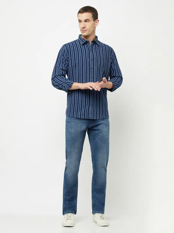 Mettle Men Blue Striped Casual Shirt