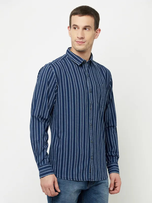 Mettle Men Blue Striped Casual Shirt