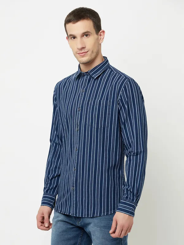 Mettle Men Blue Striped Casual Shirt