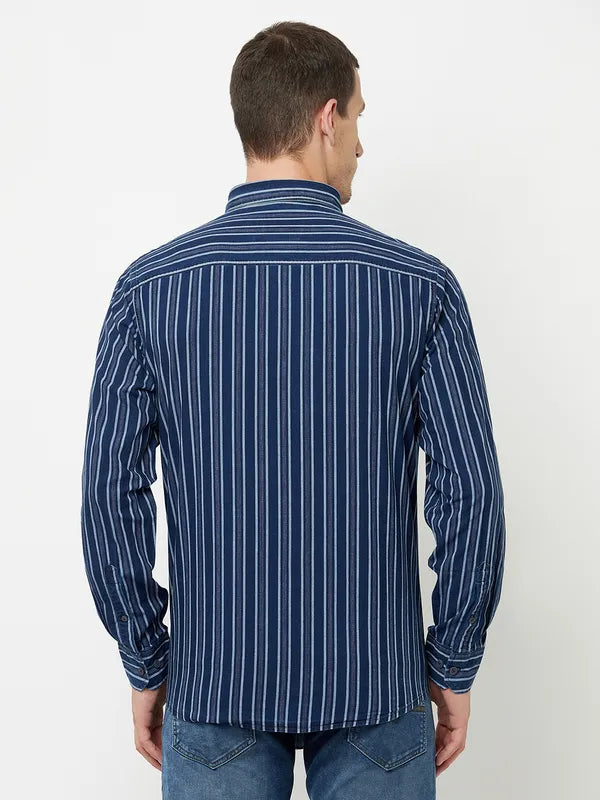 Mettle Men Blue Striped Casual Shirt