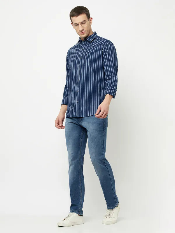 Mettle Men Blue Striped Casual Shirt