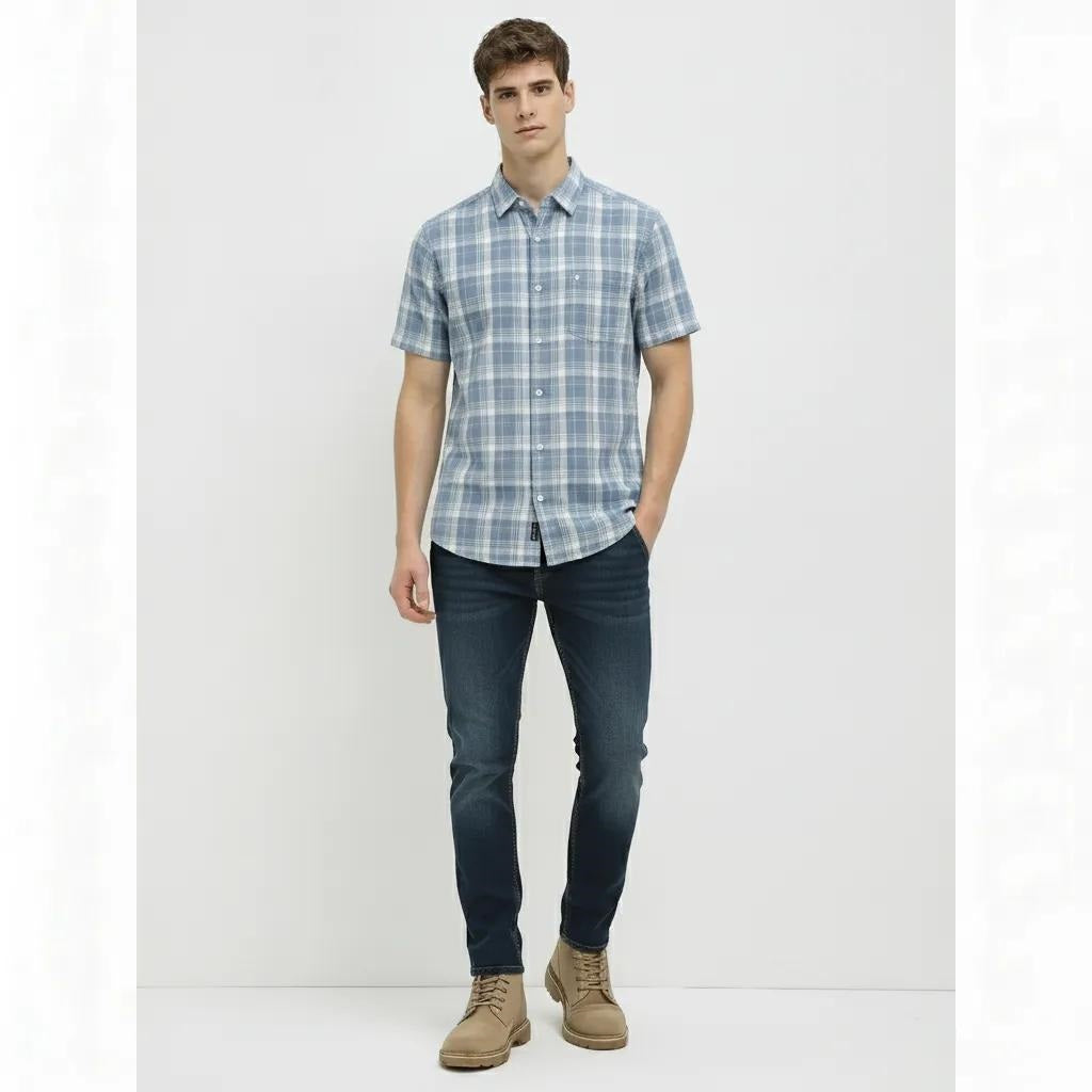 Men Indigo Checked Casual Shirt