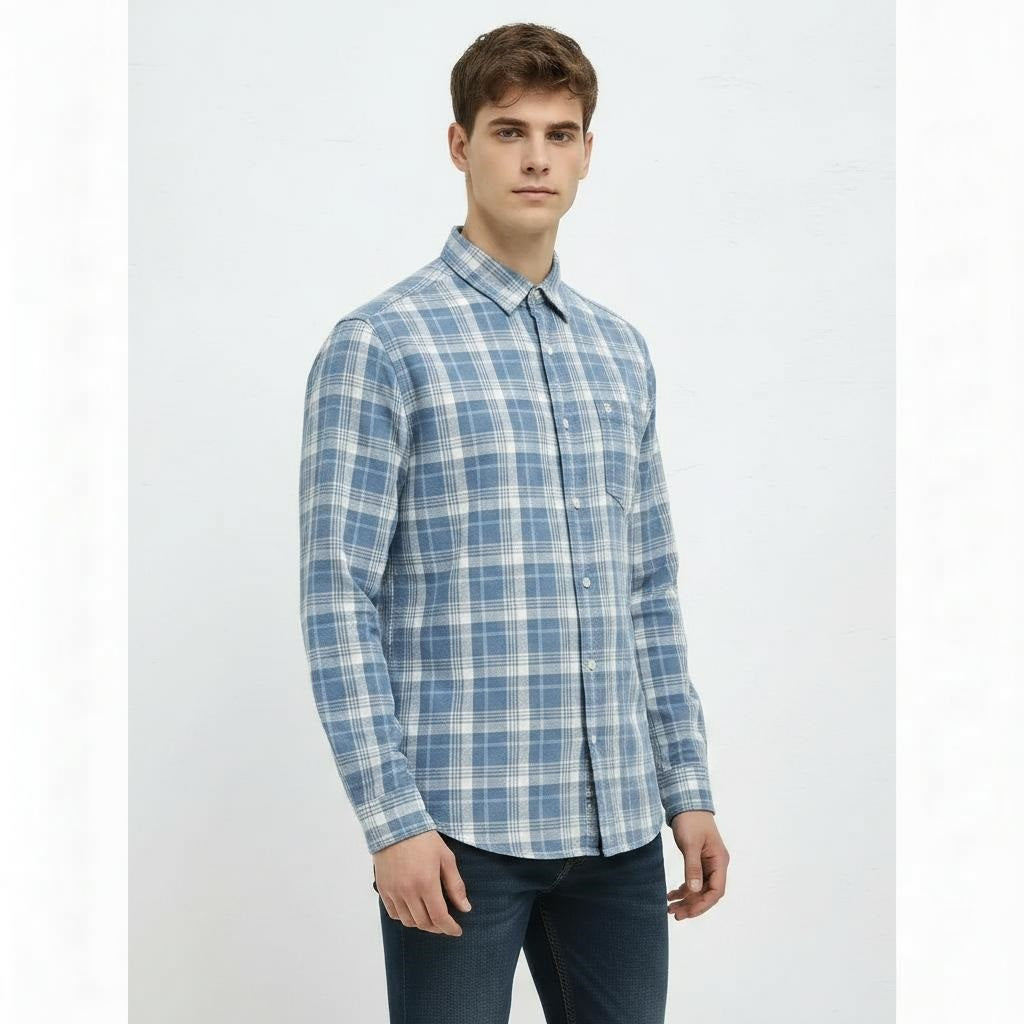 Men Indigo Checked Casual Shirt