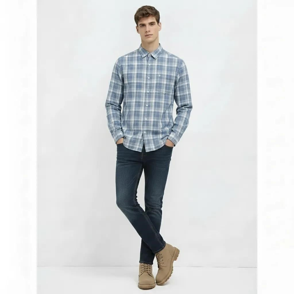 Men Indigo Checked Casual Shirt