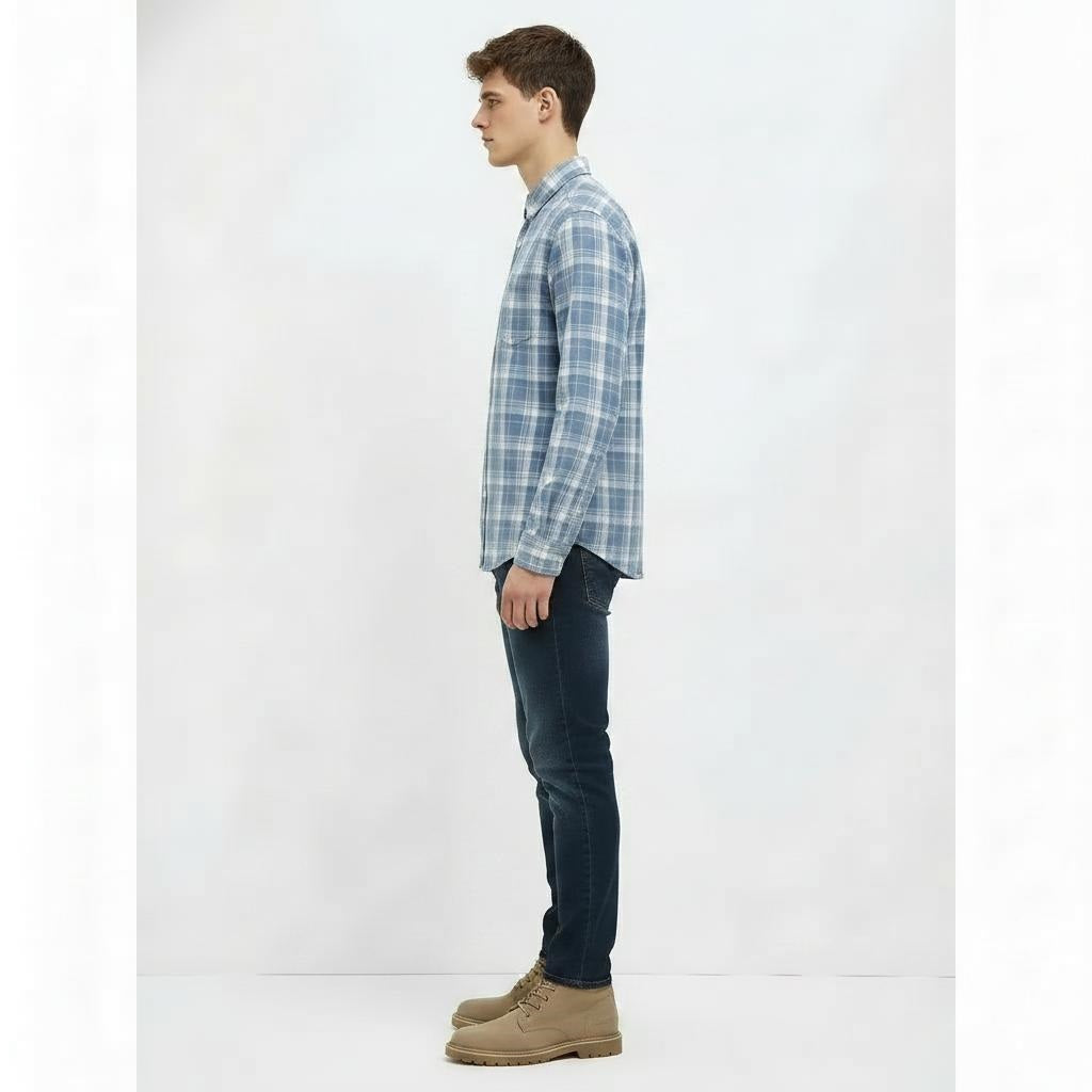 Men Indigo Checked Casual Shirt