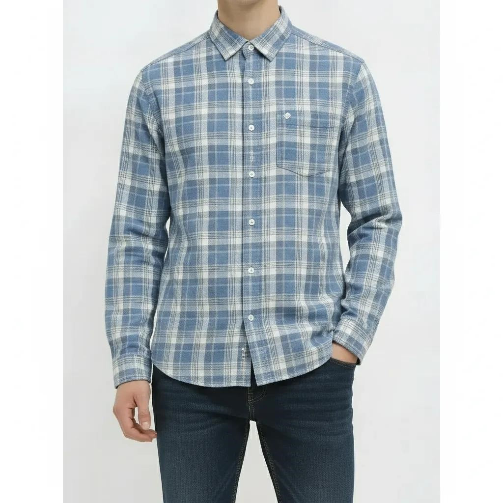 Men Indigo Checked Casual Shirt