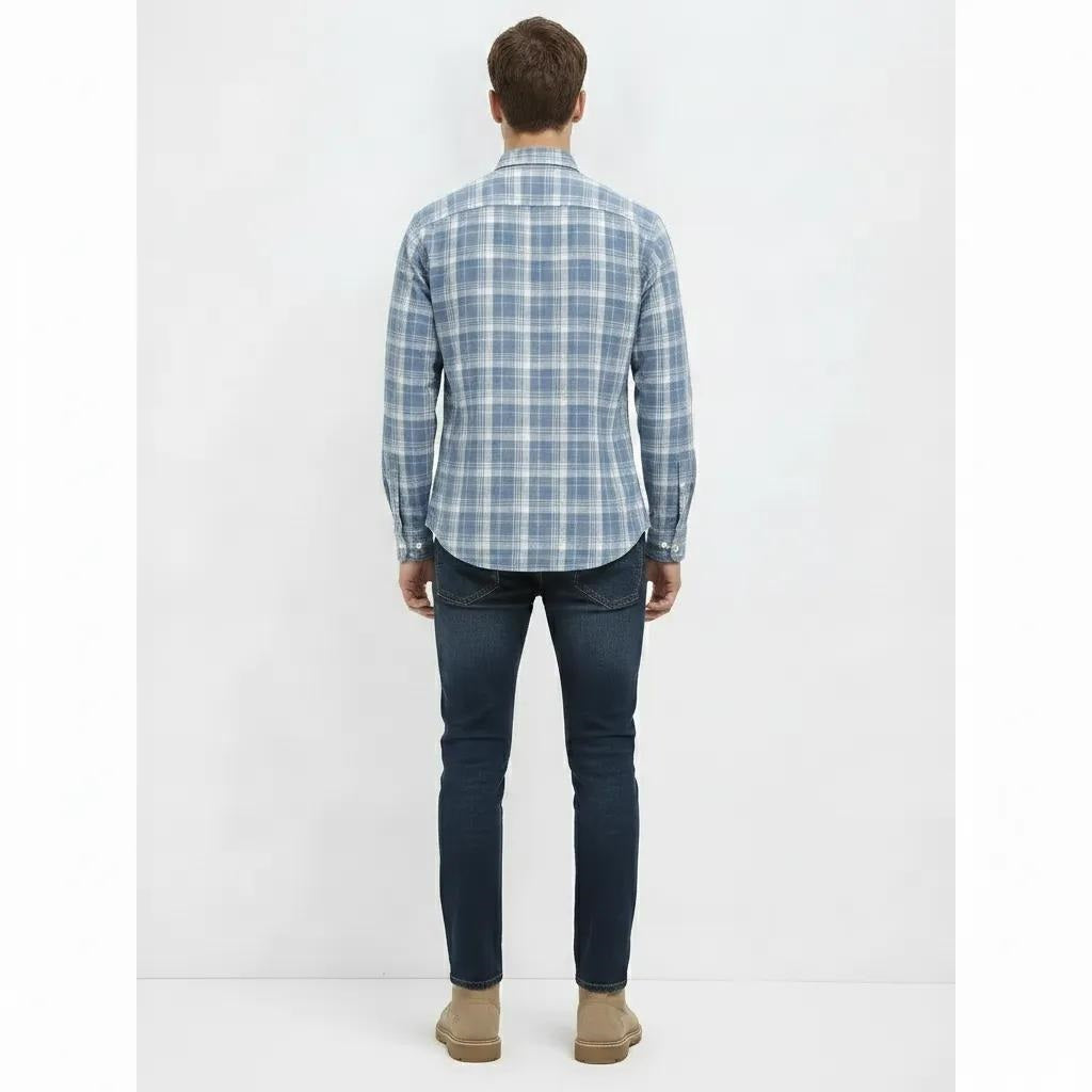 Men Indigo Checked Casual Shirt