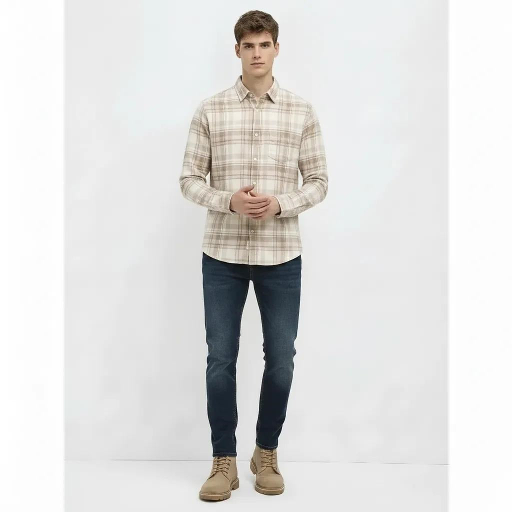 Men Natural Checked Casual Shirt