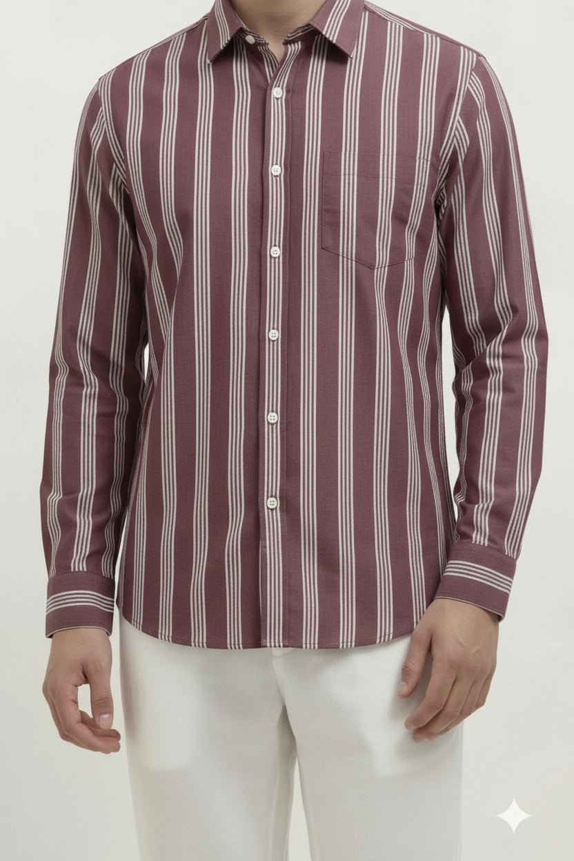 Men Wine Striped Casual Shirt