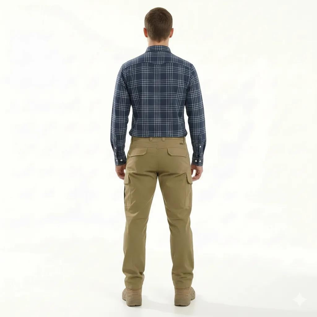 Men Navy Checked Polo Neck Shirt