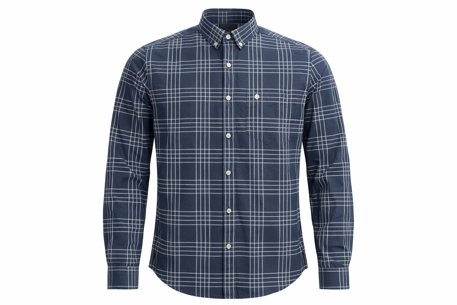 Men Navy Checked Polo Neck Shirt