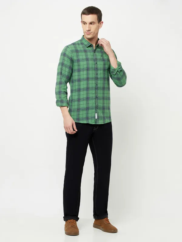 Mettle Men Olive Green Tartan Checks Checked Casual Shirt