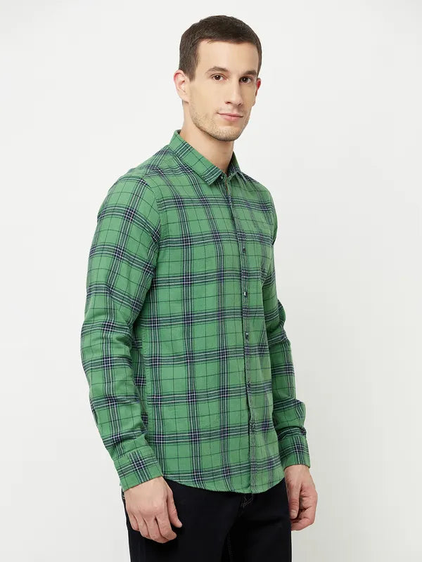 Mettle Men Olive Green Tartan Checks Checked Casual Shirt