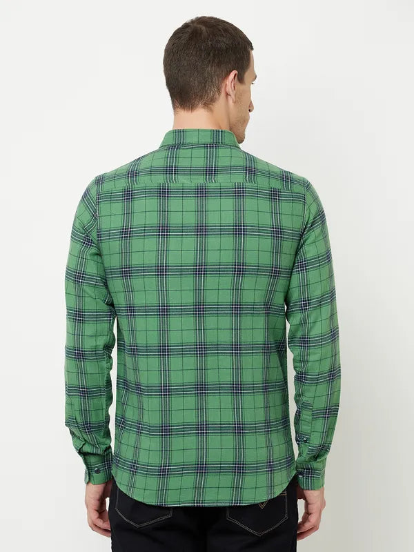 Mettle Men Olive Green Tartan Checks Checked Casual Shirt