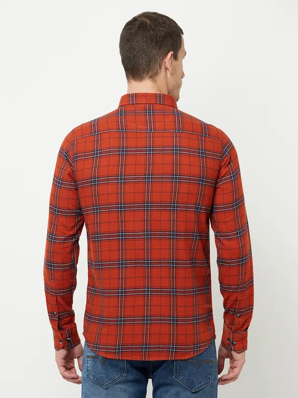 Mettle Men Orange Tartan Checks Checked Casual Shirt