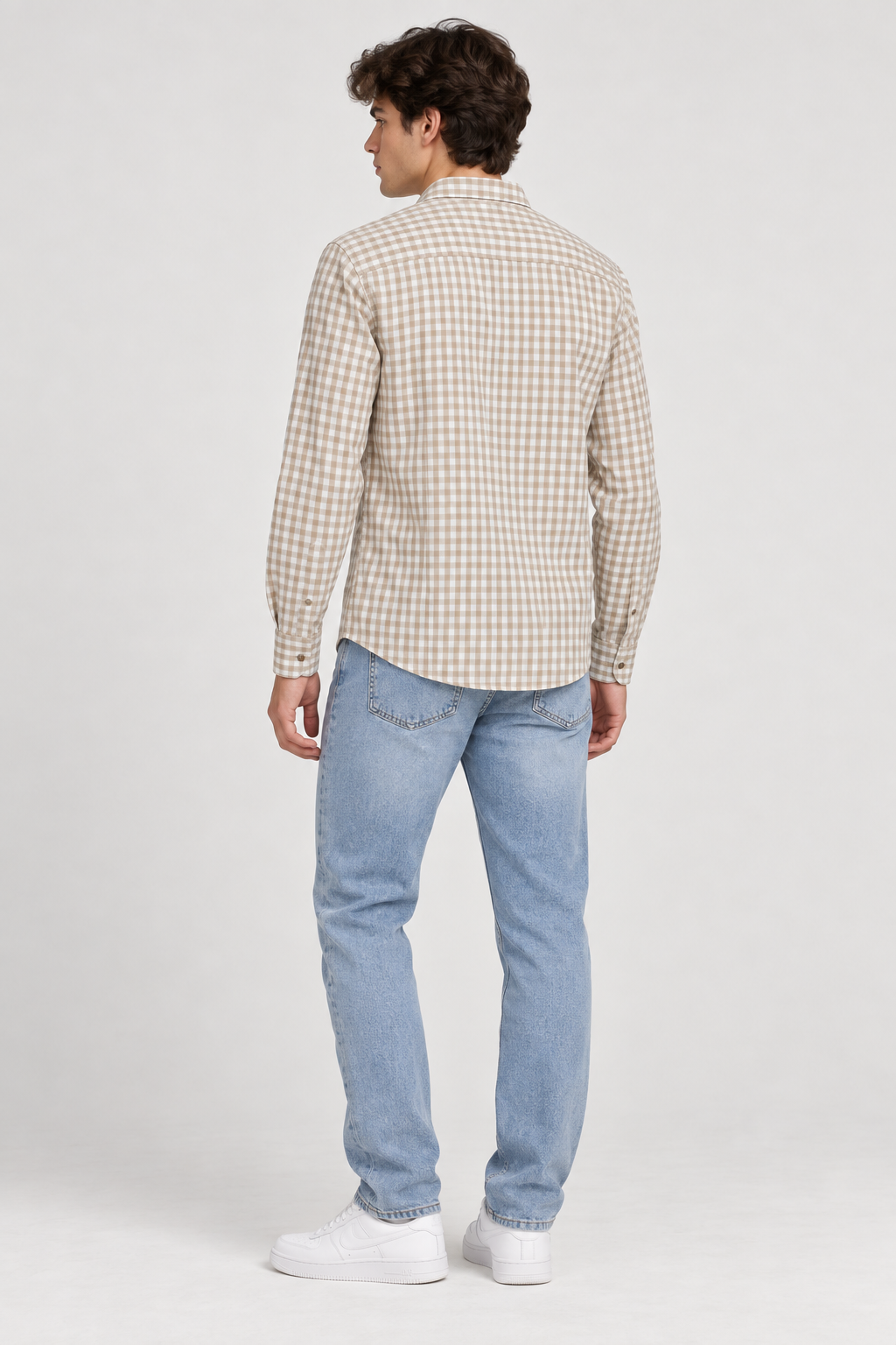 Men’s Regular Fit Corduroy Check Shirt – Beige Full Sleeve Casual Shirt