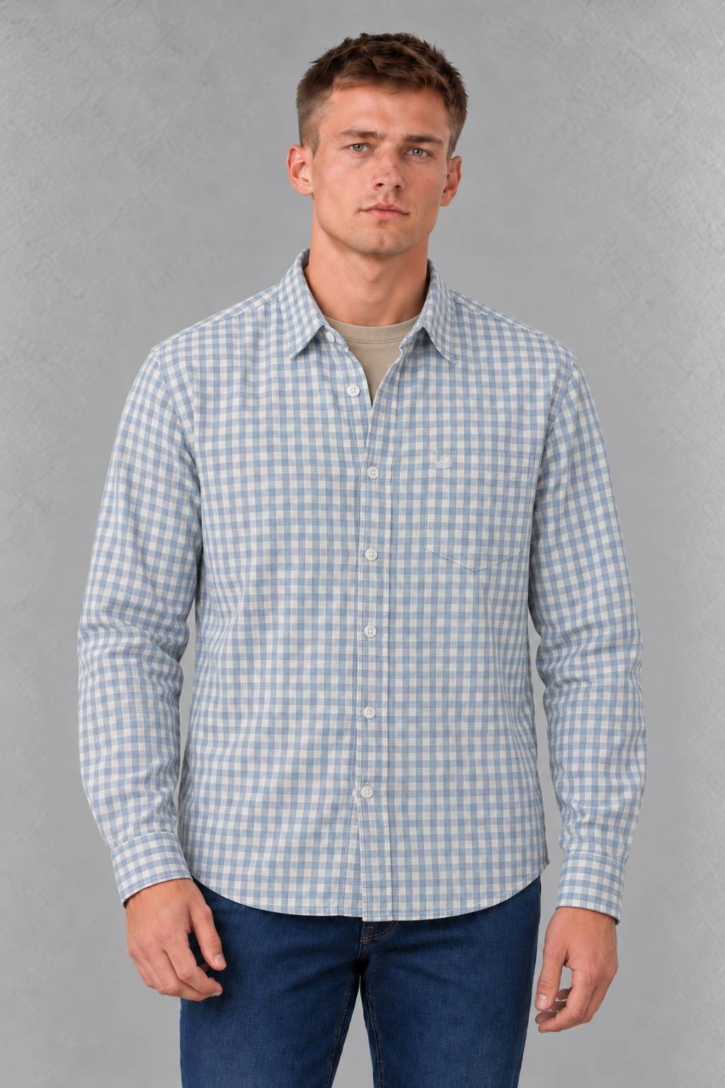 Men's Regular Fit Corduroy Checkered Full Sleeve Shirt with Spread Collar and Chest Pocket – Sky Blue