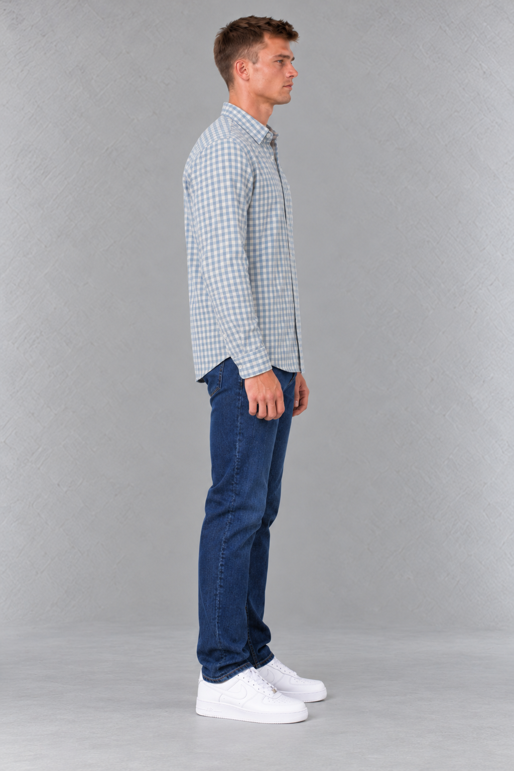 Men's Regular Fit Corduroy Checkered Full Sleeve Shirt with Spread Collar and Chest Pocket – Sky Blue