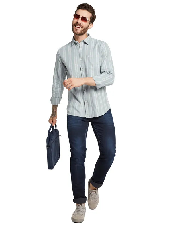 Mettle Men Opaque Striped Casual Shirt