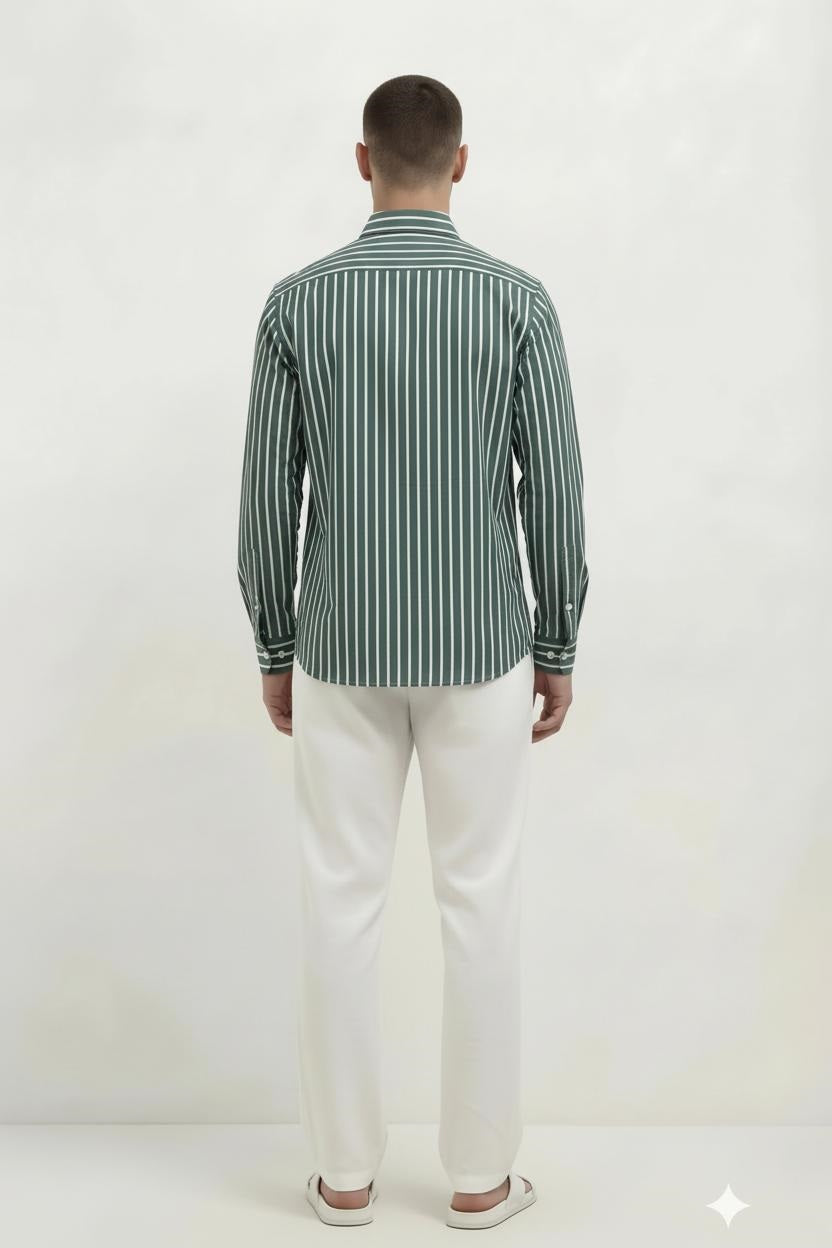 Men Forest Green Striped Casual Shirt