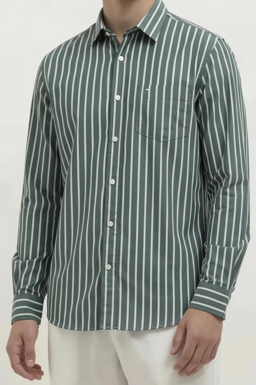 Men Forest Green Striped Casual Shirt