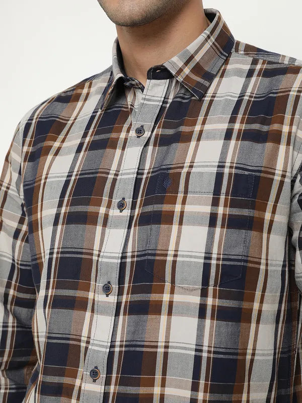 Mettle Men Brown Tartan Checks Opaque Checked Casual Shirt