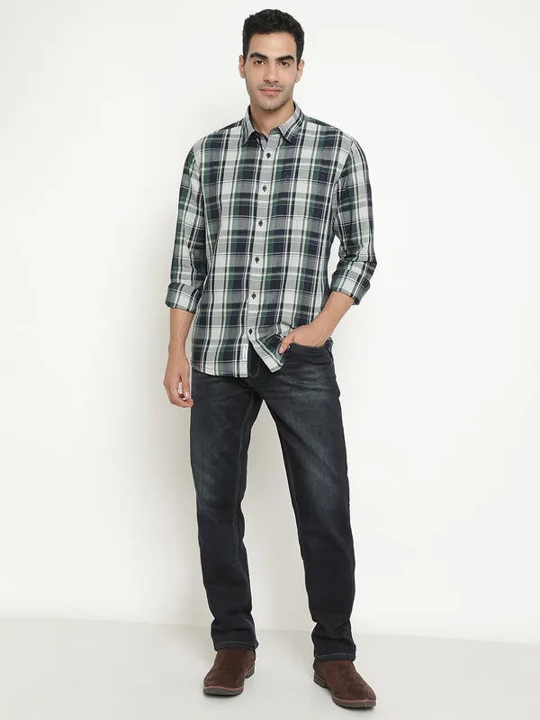 Mettle Men Green Tartan Checks Opaque Checked Casual Shirt