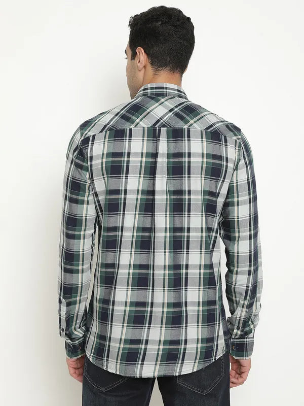 Mettle Men Green Tartan Checks Opaque Checked Casual Shirt