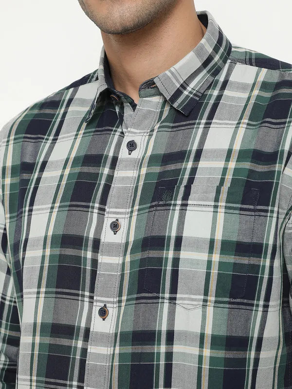 Mettle Men Green Tartan Checks Opaque Checked Casual Shirt