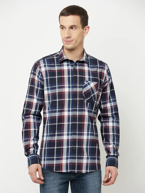 Mettle Men Navy Blue Tartan Checks Checked Casual Shirt