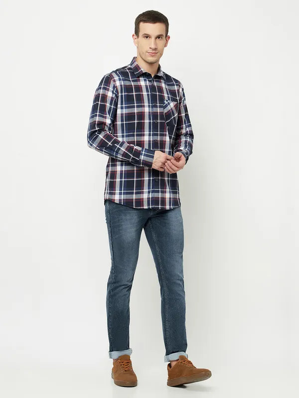 Mettle Men Navy Blue Tartan Checks Checked Casual Shirt