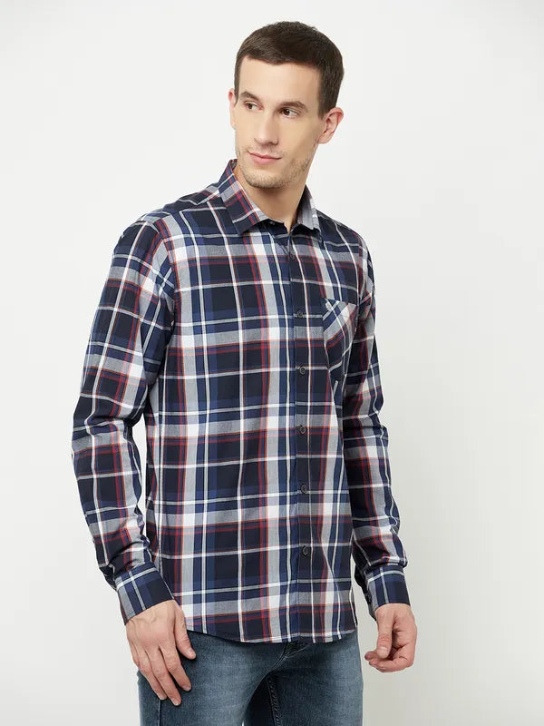 Mettle Men Navy Blue Tartan Checks Checked Casual Shirt