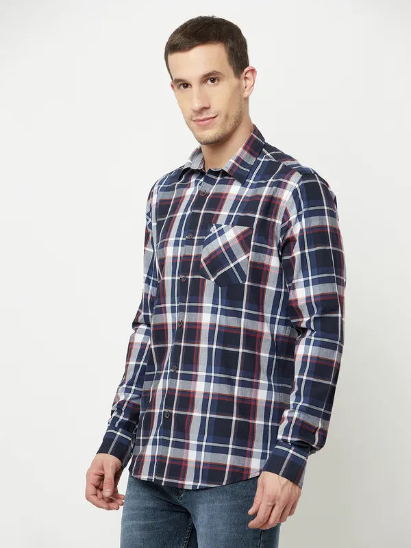 Mettle Men Navy Blue Tartan Checks Checked Casual Shirt