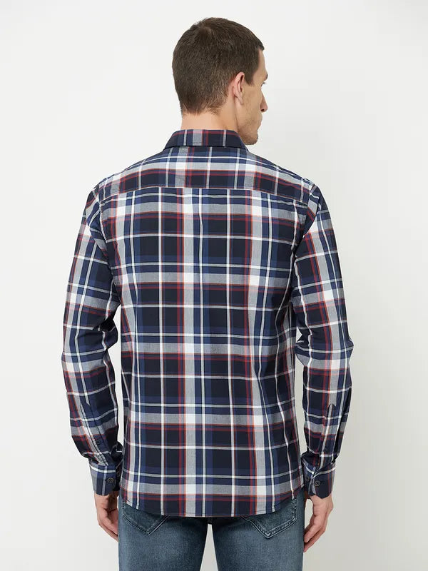 Mettle Men Navy Blue Tartan Checks Checked Casual Shirt