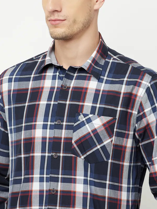 Mettle Men Navy Blue Tartan Checks Checked Casual Shirt