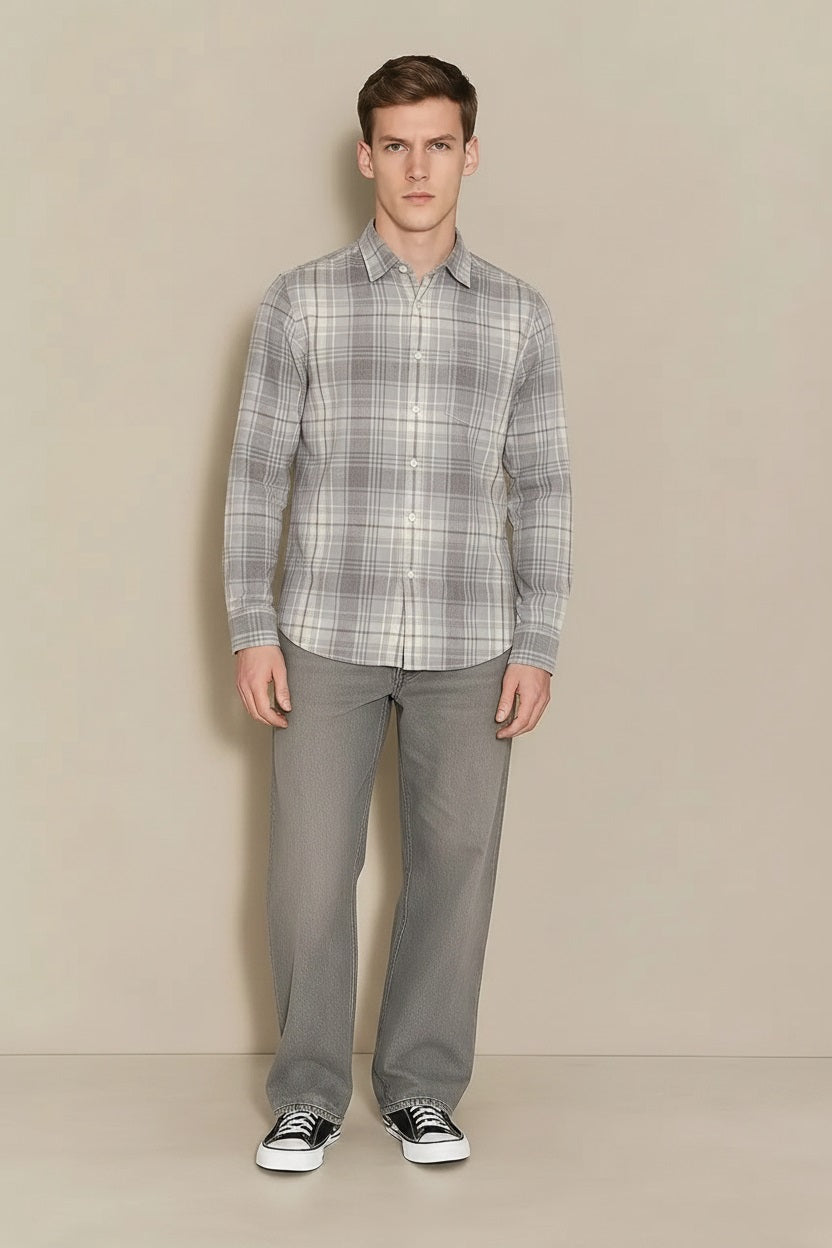 Men Sky Checked Casual Shirt