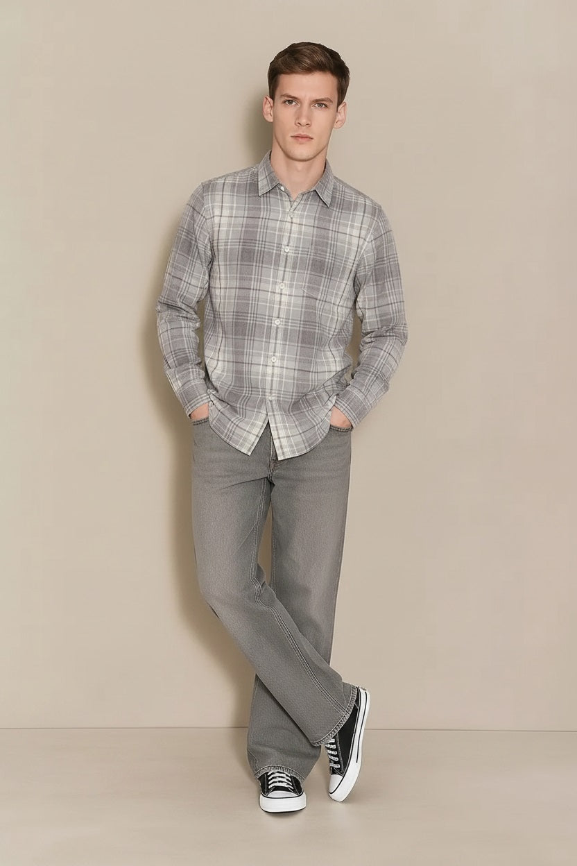 Men Sky Checked Casual Shirt