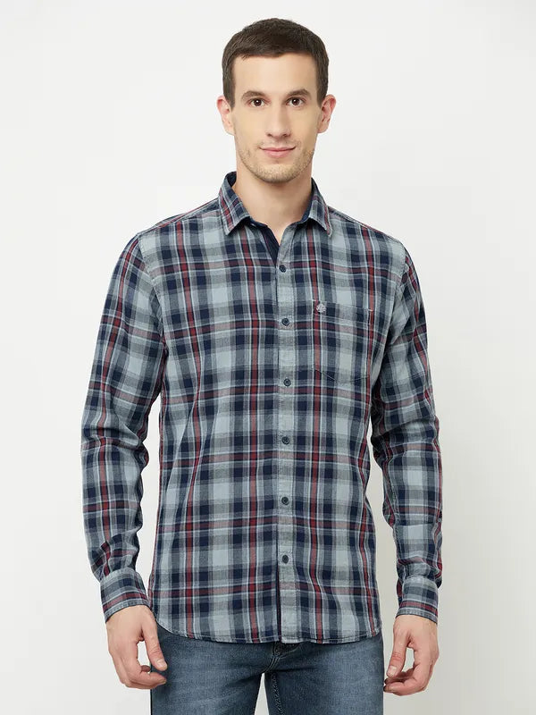 Mettle Men Grey Tartan Checks Checked Casual Shirt