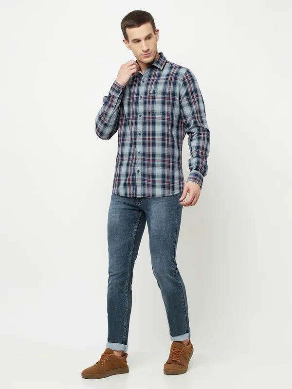 Mettle Men Grey Tartan Checks Checked Casual Shirt