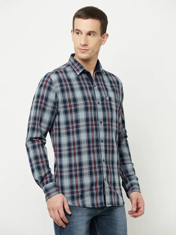 Mettle Men Grey Tartan Checks Checked Casual Shirt