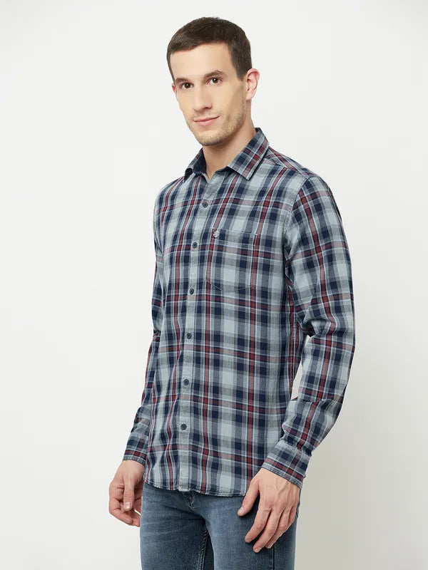 Mettle Men Grey Tartan Checks Checked Casual Shirt