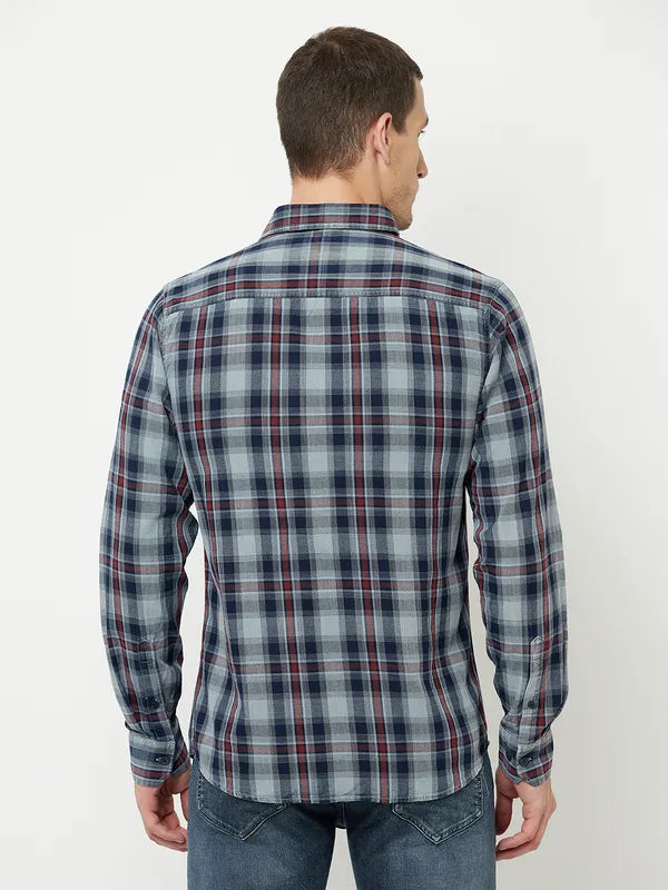 Mettle Men Grey Tartan Checks Checked Casual Shirt