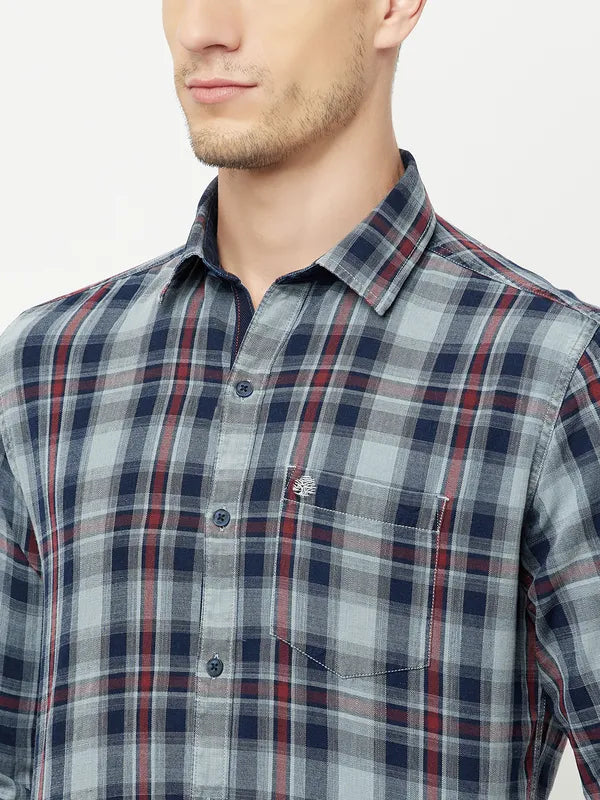 Mettle Men Grey Tartan Checks Checked Casual Shirt