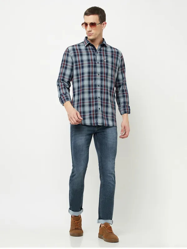 Mettle Men Grey Tartan Checks Checked Casual Shirt