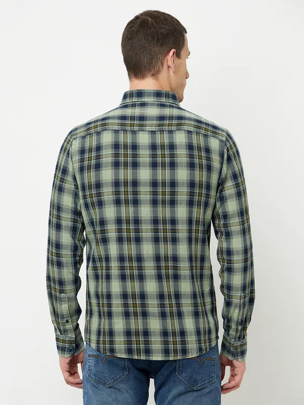 Mettle Men Olive Green Tartan Checks Checked Casual Shirt