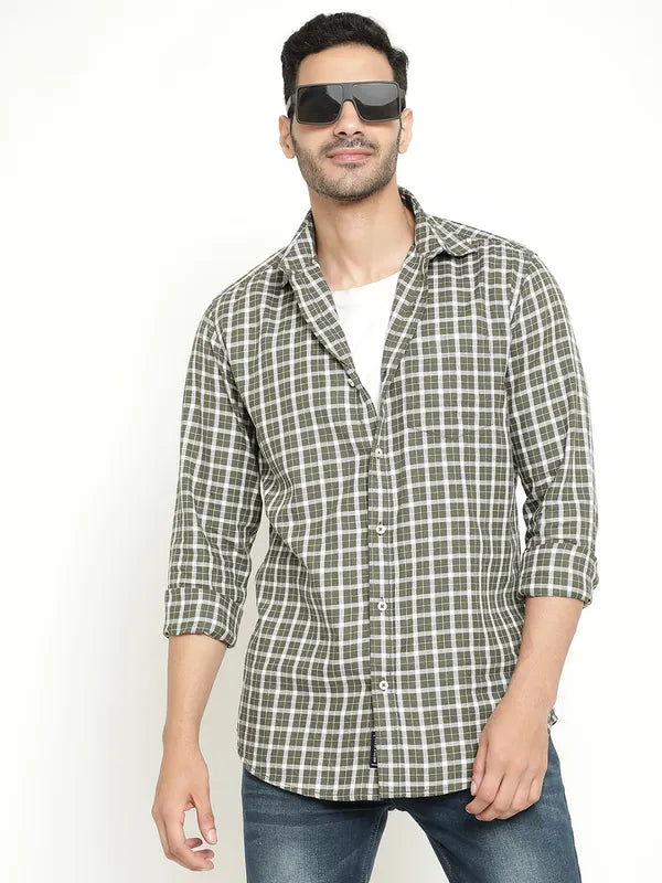 Mettle Men Gingham Checked Spread Collar Long Sleeves Cotton Casual Shirt