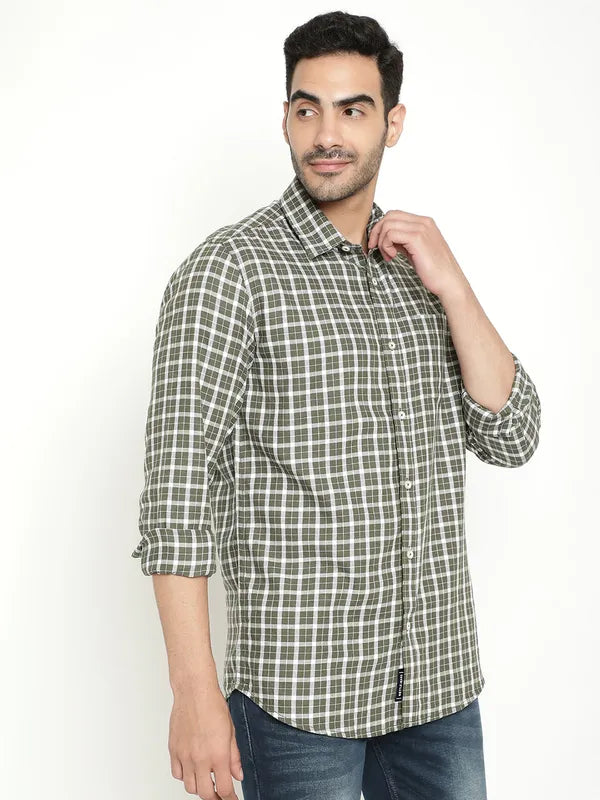 Mettle Men Gingham Checked Spread Collar Long Sleeves Cotton Casual Shirt