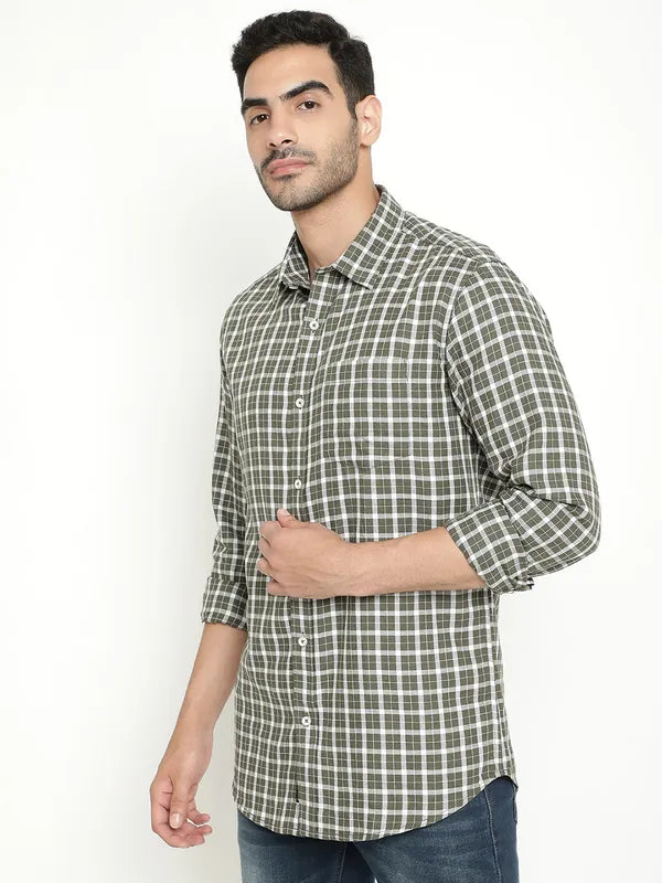 Mettle Men Gingham Checked Spread Collar Long Sleeves Cotton Casual Shirt